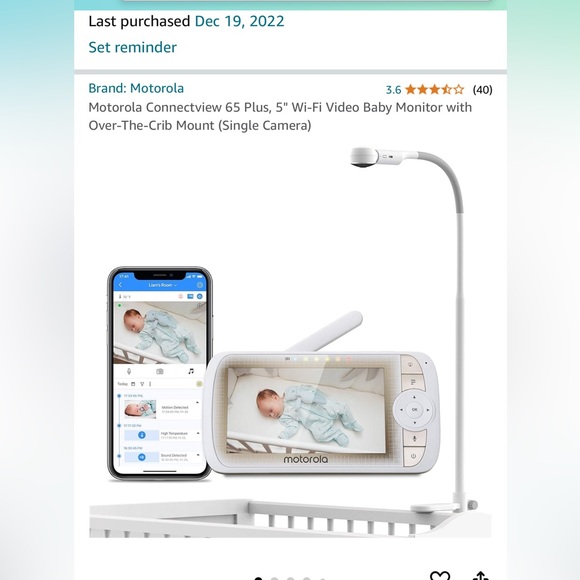 Motorola Connectview 65 Plus, 5" Wi-Fi Video Baby Monitor w/ Over-The-Crib Mount - Picture 2 of 6
